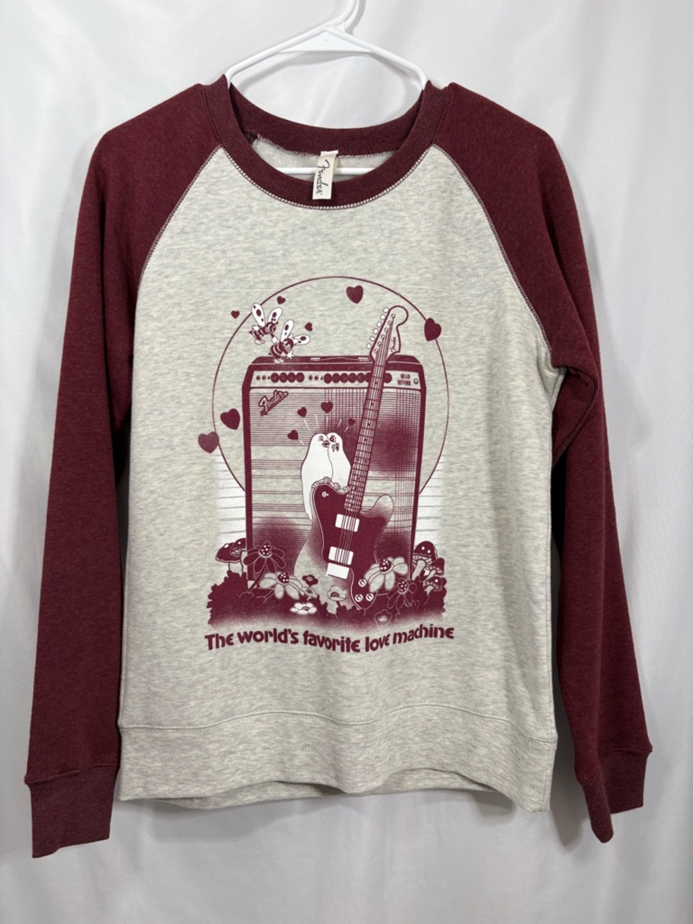 Fender Women's Love Sweatshirt Oatmeal and Maroon Size Small